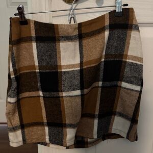 Brown and White Plaid Mini Skirt